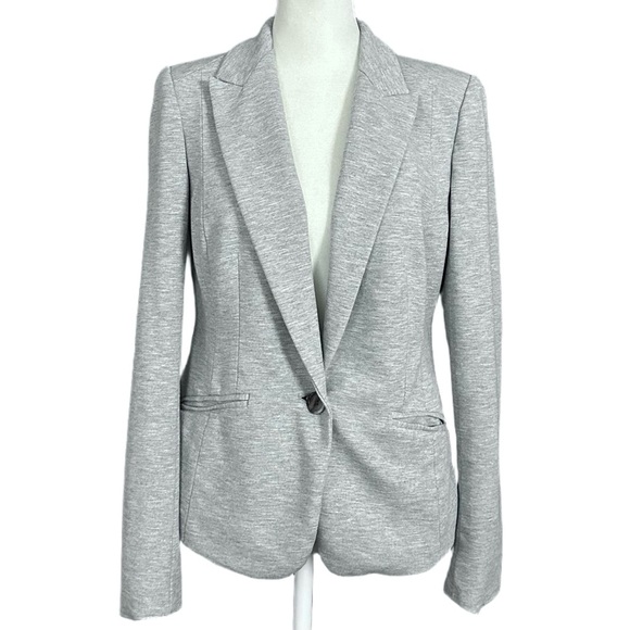 LOFT Sweatshirt Style Single Button Blazer Suit Jacket Heather Gray Size 4 - Picture 1 of 4